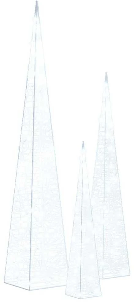 Akrilinė LED dekoracija kūgiai, šaltos baltos, 30/45/60cm