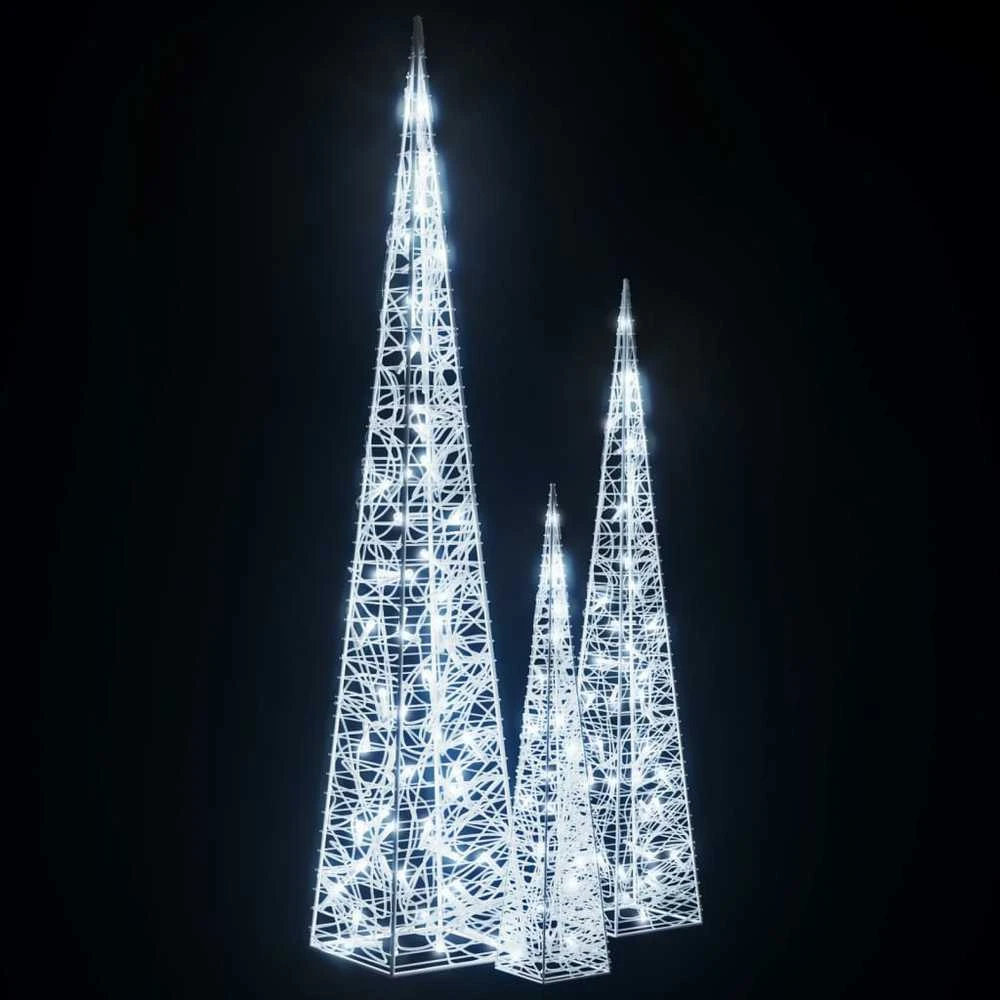 Akrilinė LED dekoracija kūgiai, šaltos baltos, 60/90/120cm