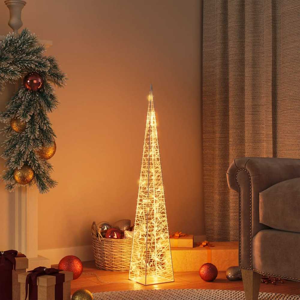 Akrilinė LED dekoracija kūgis, šiltos baltos spalvos, 90cm