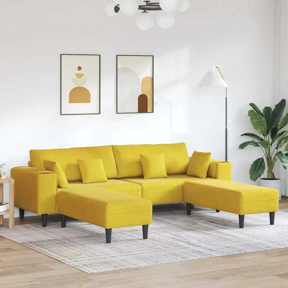 Sofa 3 vnt. Geltona Aksomas