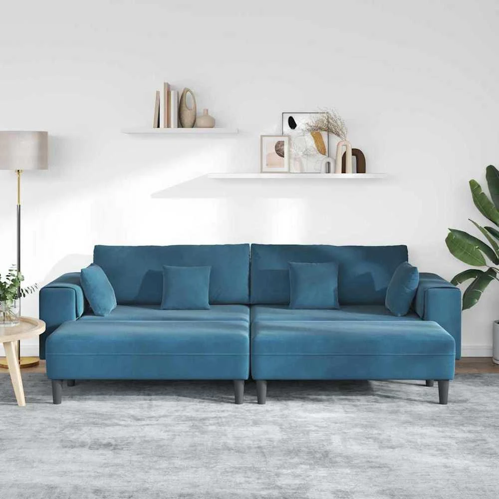 Sofa 3 vnt. Mėlyna Aksomas