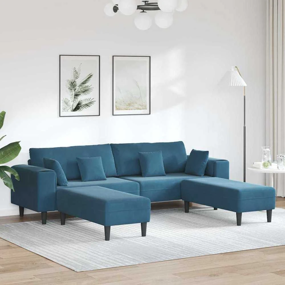 Sofa 3 vnt. Mėlyna Aksomas