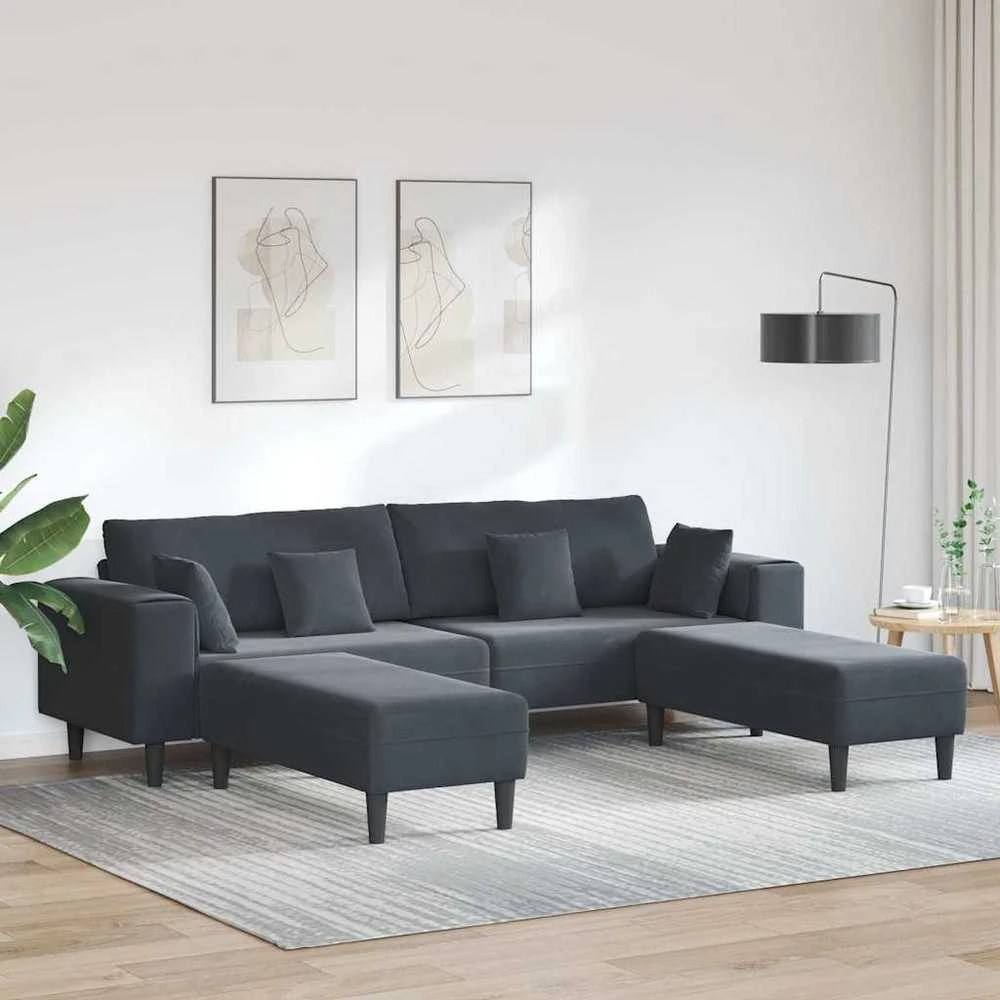 Sofa 3 vnt. Tamsiai pilka Aksomas