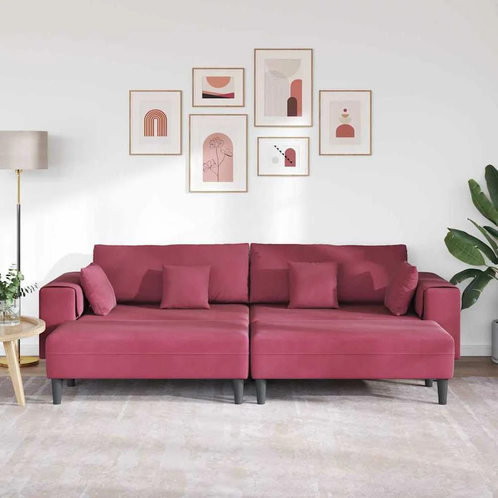 Sofa 3 vnt. Vyno raudona Aksomas