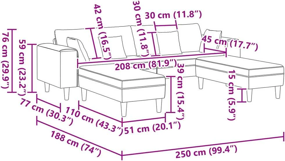 Sofa 3 vnt. Geltona Aksomas