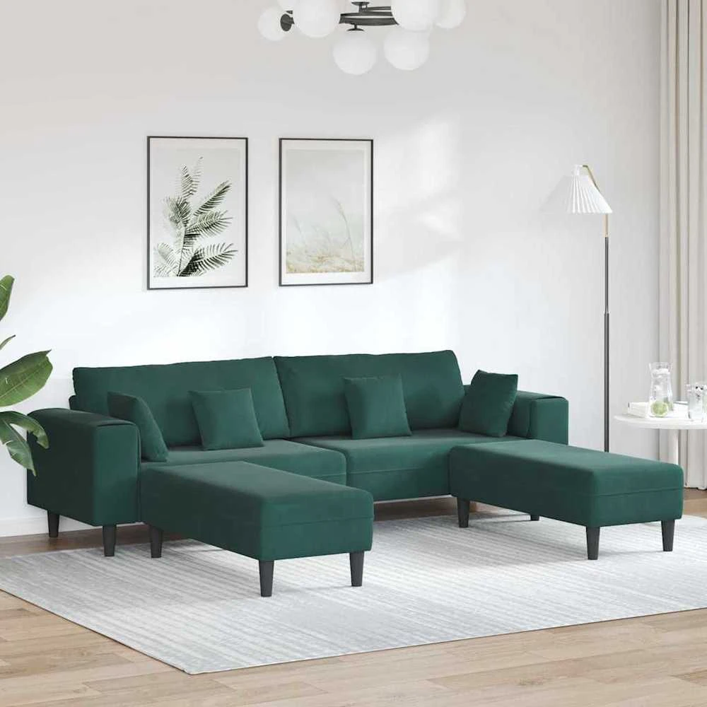 Sofa 3 vnt. Tamsiai žalia Aksomas