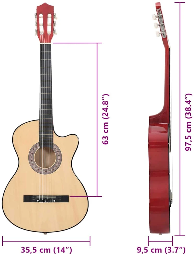 Akustinės gitaros rinkinys, 12 dalių, 38", 6 stygos