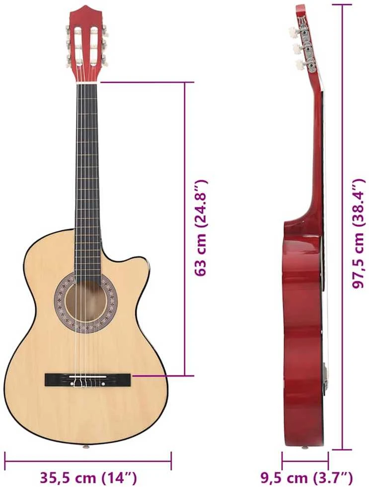 Akustinės gitaros rinkinys, 12 dalių, 38", 6 stygos