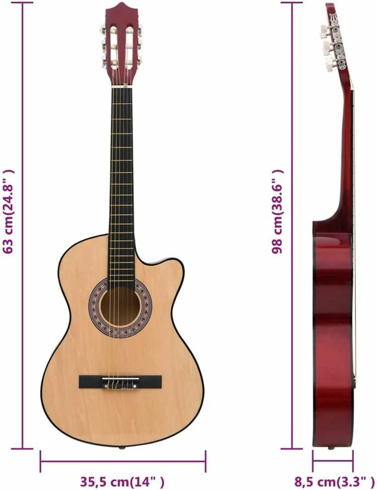 Akustinės gitaros rinkinys, 12 dalių, 38", 6 stygos