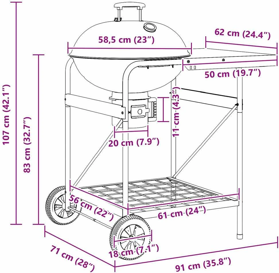 Lauko grilis 91 x 71 x 107 cm Metalas Juoda