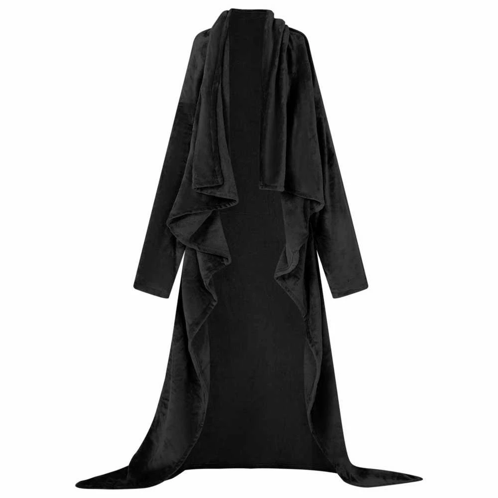 Antklodė-džemperis su gobtuvu Juoda F Flanelė