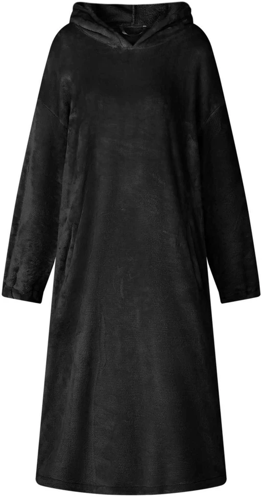 Antklodė-džemperis su gobtuvu Juoda L Flanelė