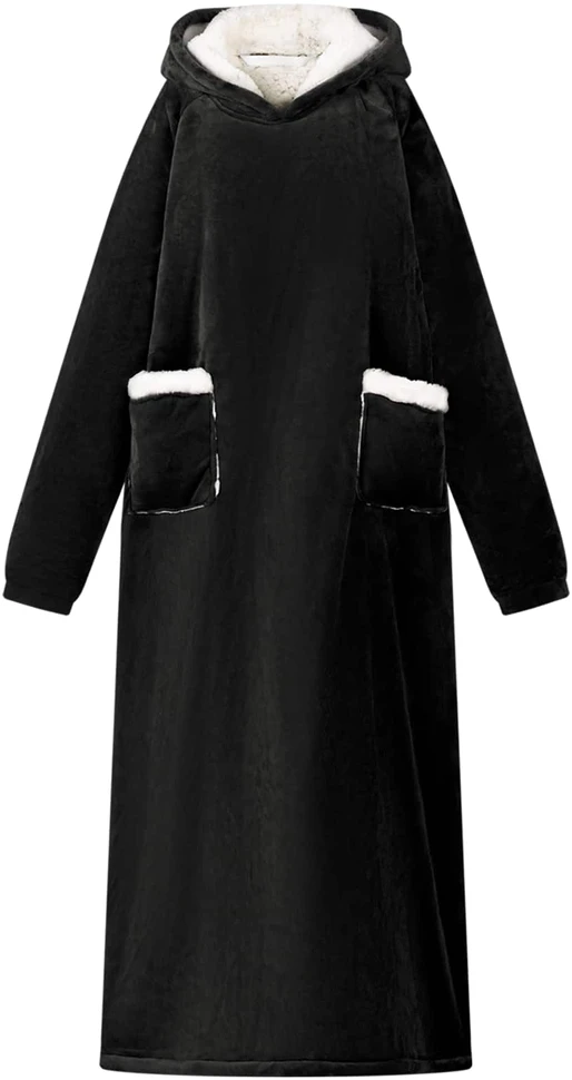 Antklodė-džemperis su gobtuvu Juoda L Pūkelis ir flanelė