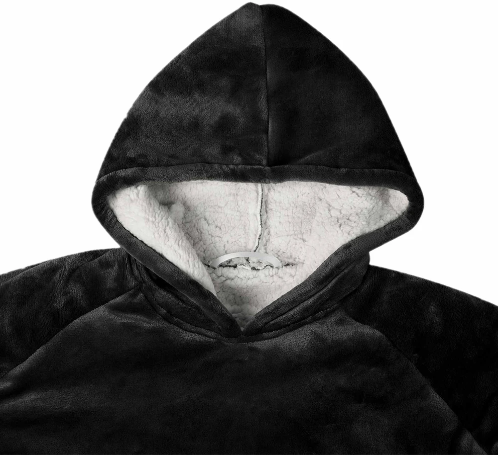 Antklodė-džemperis su gobtuvu Juoda M Pūkelis ir flanelė