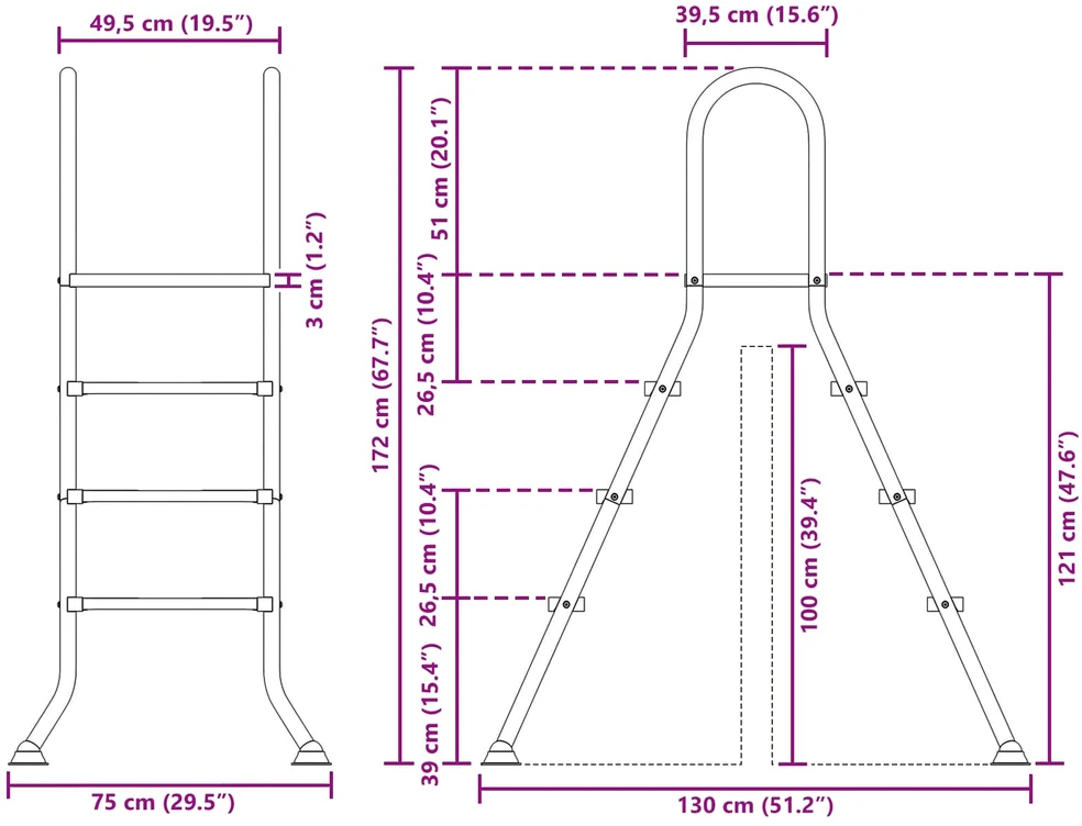 Antžeminio baseino kopėčios 100 cm 3-Step Sidabrinė