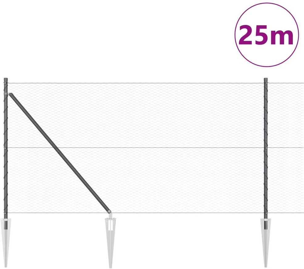 Hexagonal Fence with Post 25 x 1 m PVC dengtas plienas Pilka