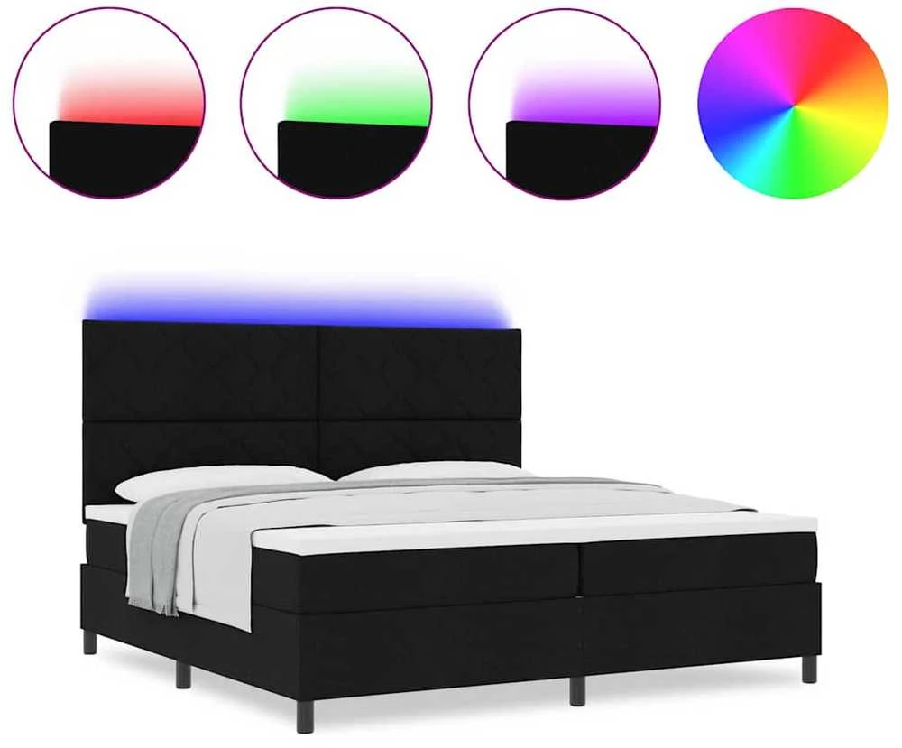 Kiemas lova su čiužiniu su LED Juoda 200 x 200 cm audinys