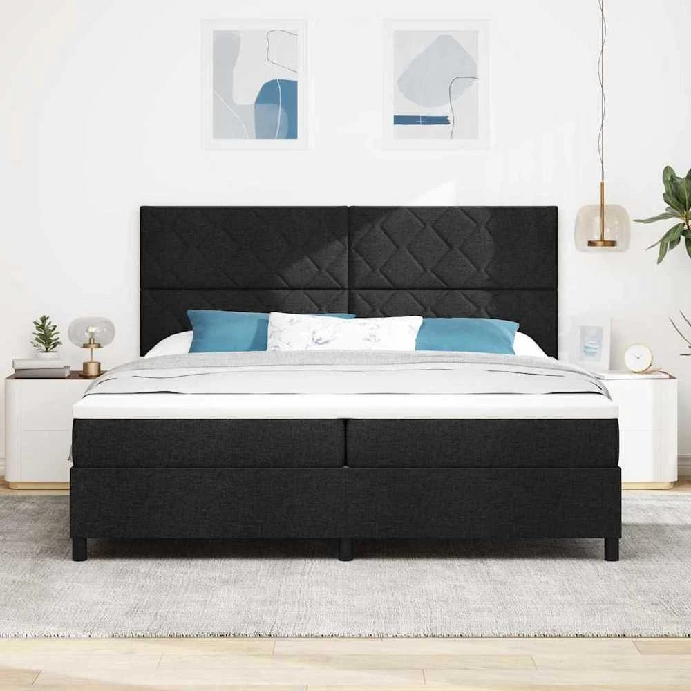 Kiemas lova su čiužiniu su LED Juoda 200 x 200 cm audinys