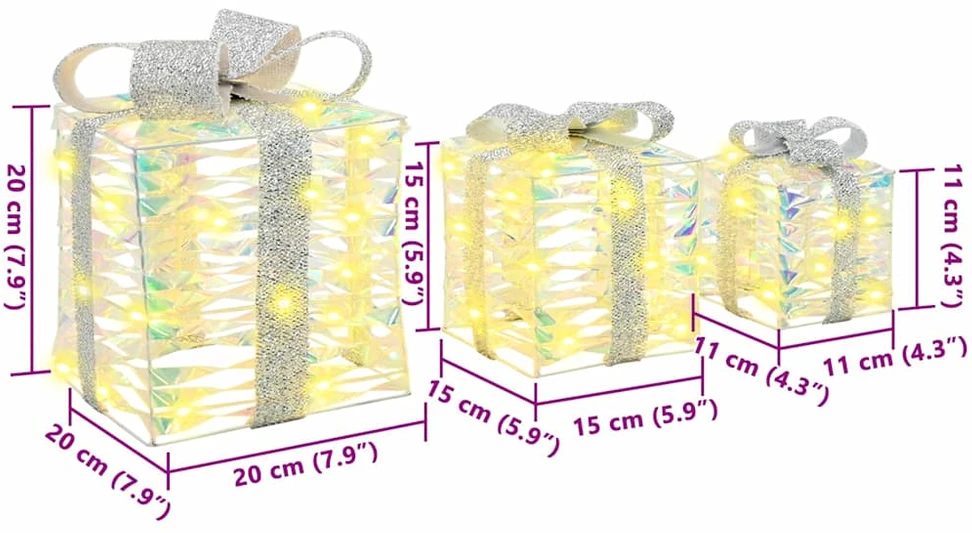 Apšviesta Kalėdinė Dovana 3 vnt. 150 LED Šilta balta
