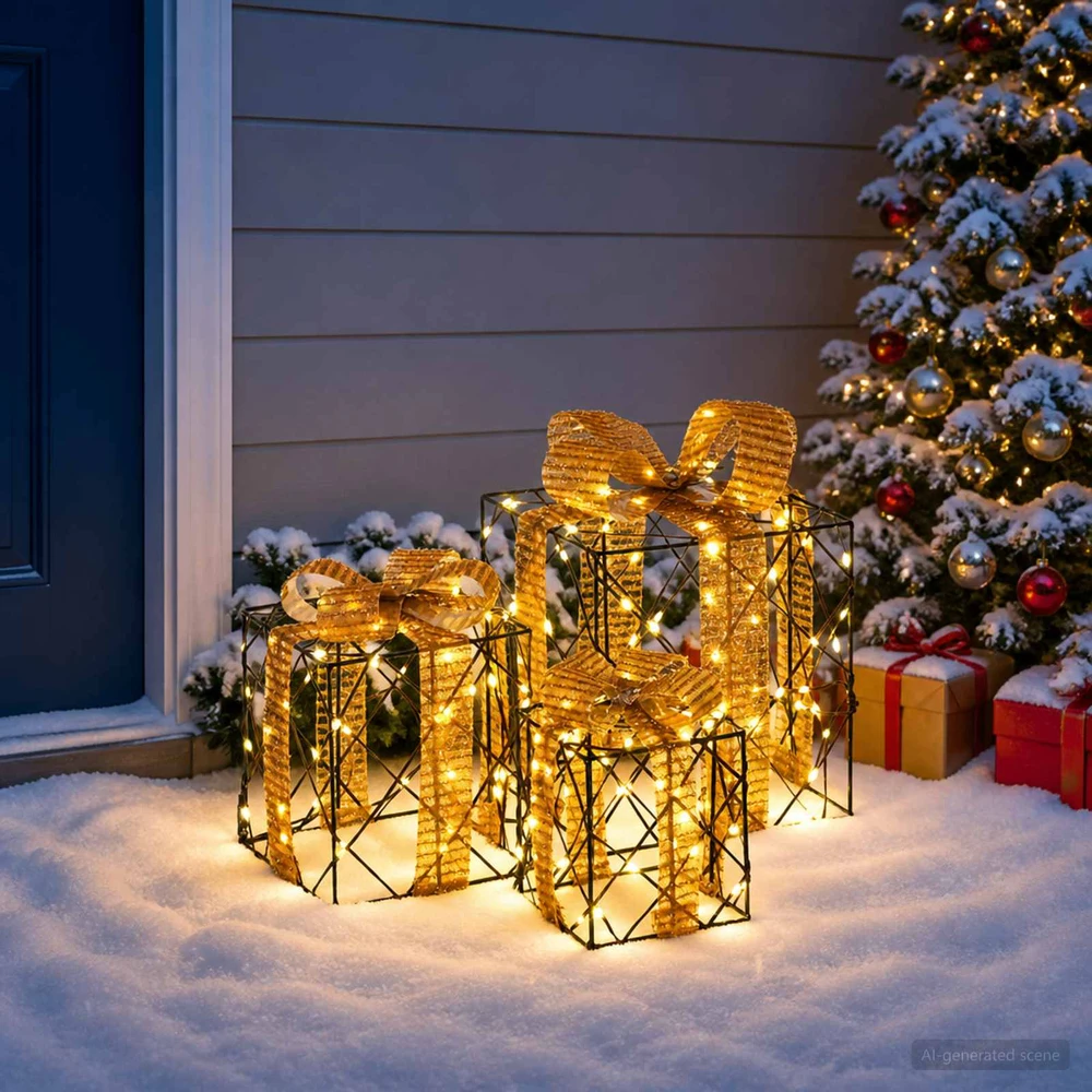 Apšviesta Kalėdinė Dovana 3 vnt. 150 LED Šilta balta