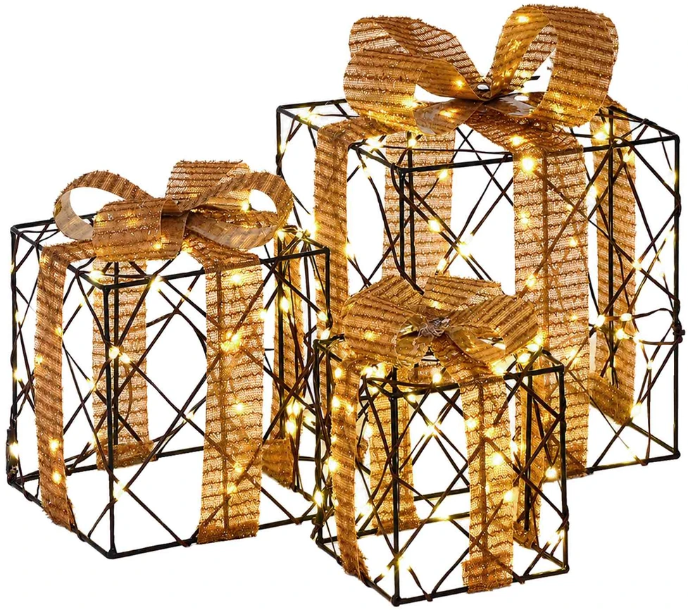 Apšviesta Kalėdinė Dovana 3 vnt. 150 LED Šilta balta