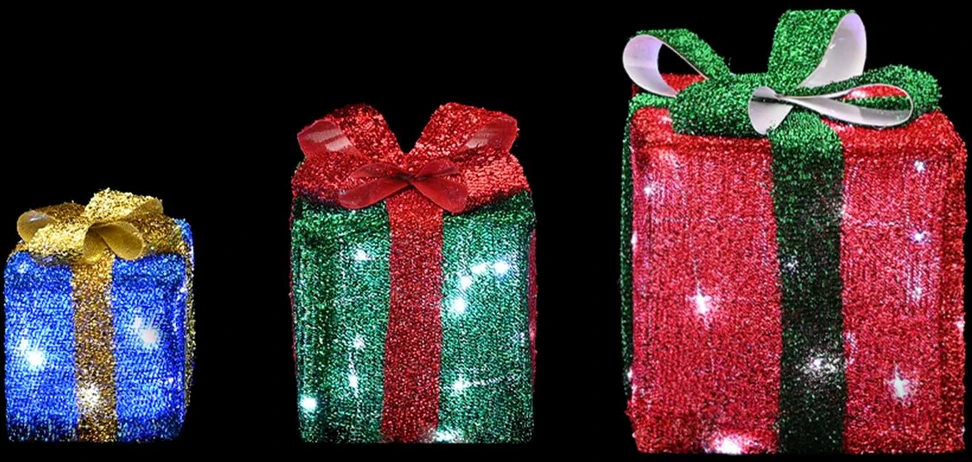 Apšviesta Kalėdinė Dovana 3 vnt. 64 LED Šalta balta