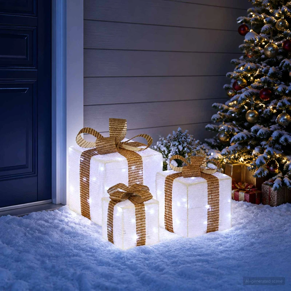 Apšviesta Kalėdinė Dovana 3 vnt. 64 LED Šalta balta