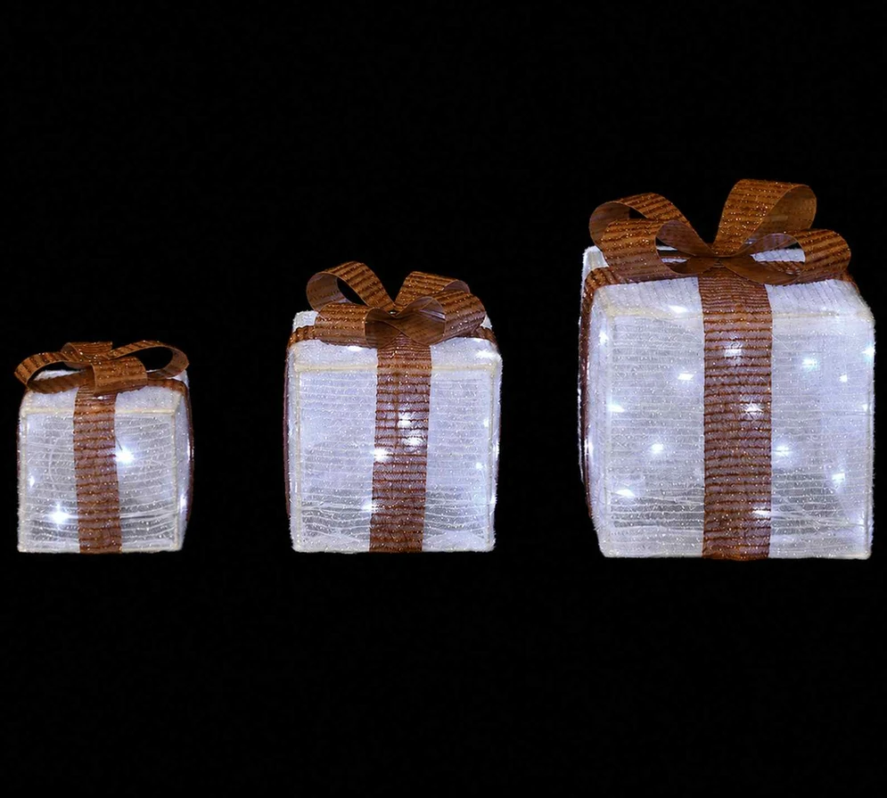 Apšviesta Kalėdinė Dovana 3 vnt. 64 LED Šalta balta