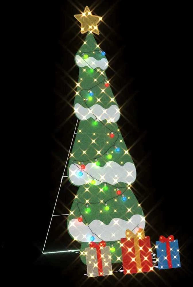 Apšviestas Kalėdų medis su 3 dovanų dėžutėmis 2D Šiltai balta