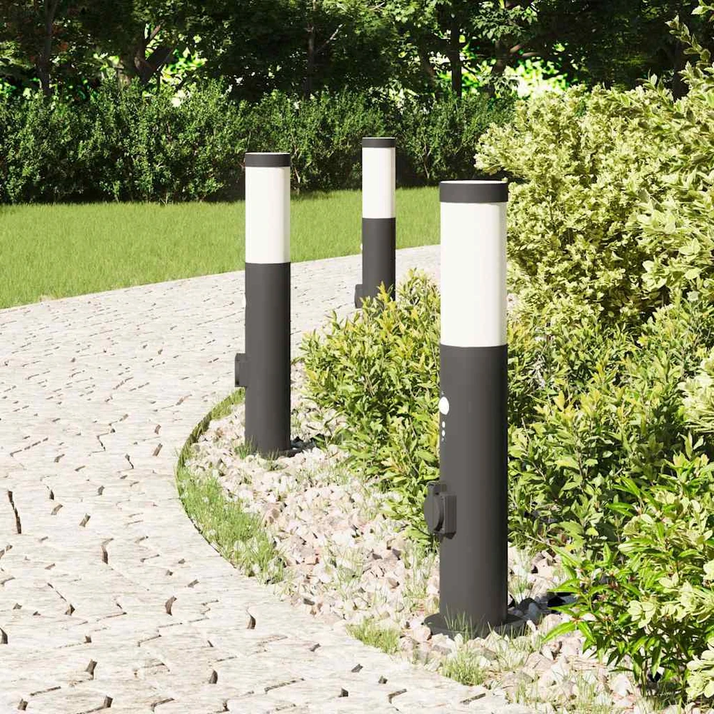 Pakabinamas šviestuvas Apšvietimo stulpeliai su jutikliu ir lizdu, 3 vnt., 50 cm, nerūdijantis plienas, IP44