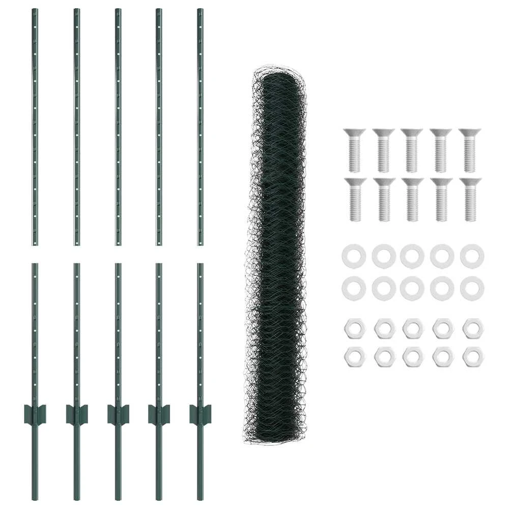 Hexagonal Fence with Post 10 x 1,2 m PVC dengtas plienas Žalia