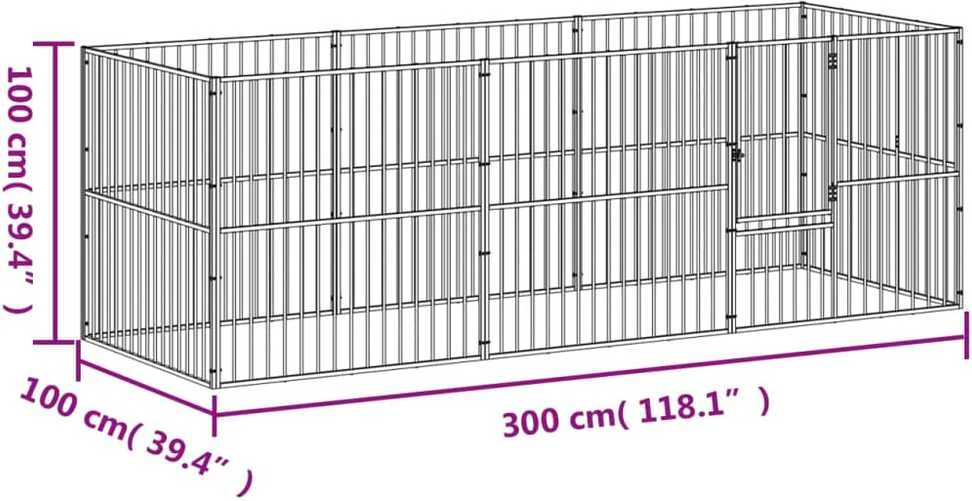 Aptvaras šunims, 8 segmentai, juodas, galvanizuotas plienas