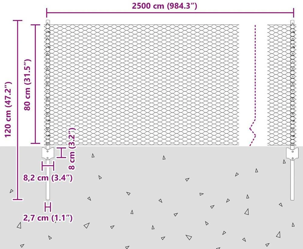 Hexagonal Fence with Post 25 x 0,8 m Galvanizuotas plienas