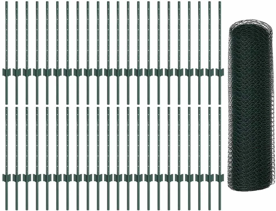 Hexagonal Fence with Post 100 x 0,6 m PVC dengtas plienas Žalia