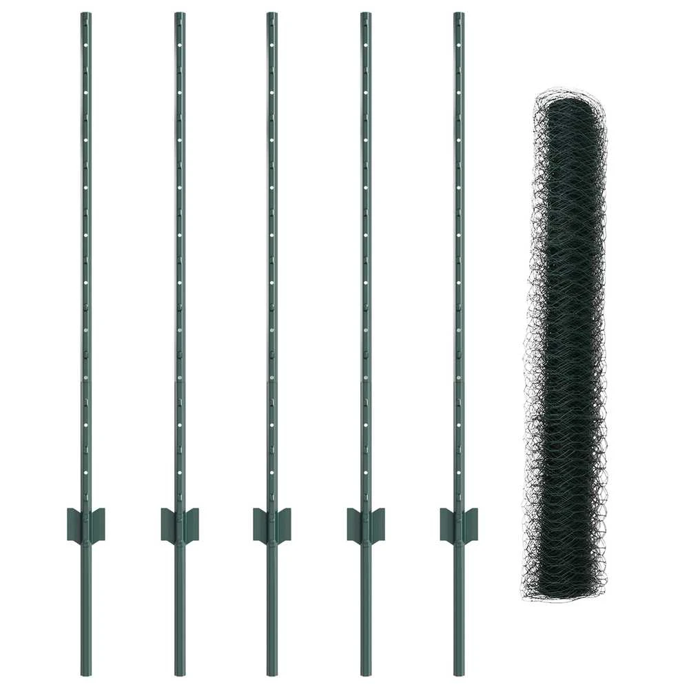 Hexagonal Fence with Post 10 x 1 m PVC dengtas plienas Žalia