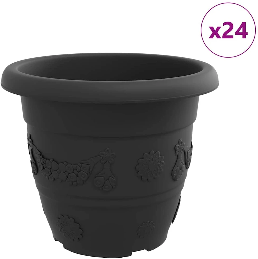 Apvalus gėlių vazonas 24 vnt. Juoda Ø 34 x 28 cm Plastmasė
