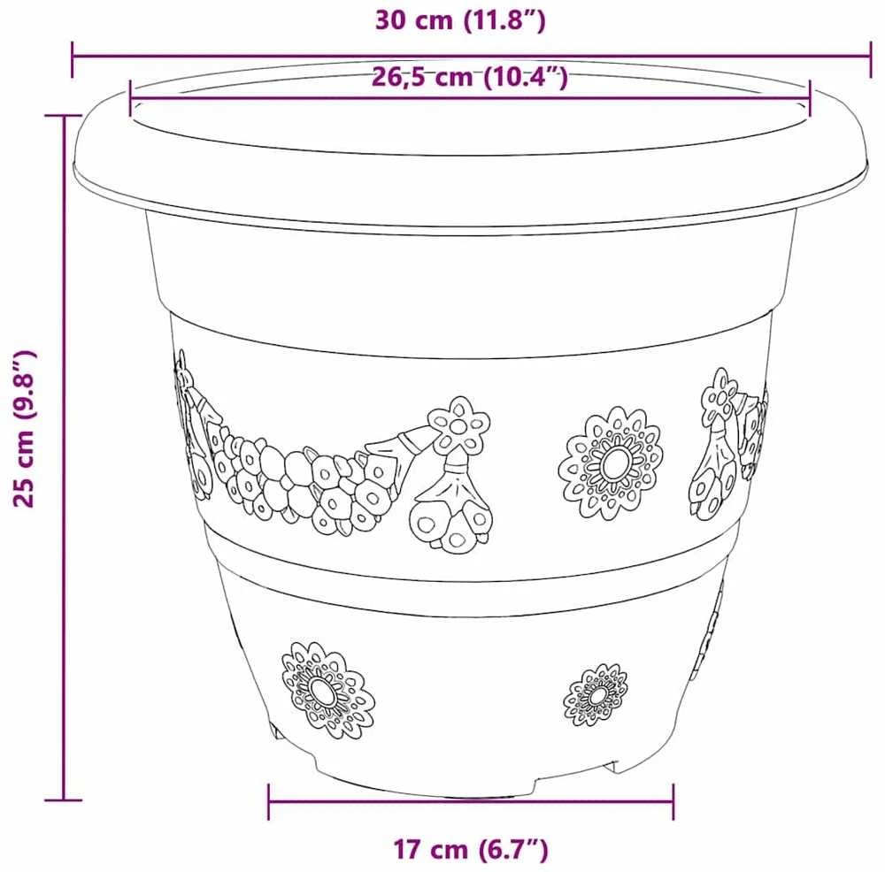 Apvalus gėlių vazonas 6 vnt. Juoda Ø 30 x 25 cm Plastmasė