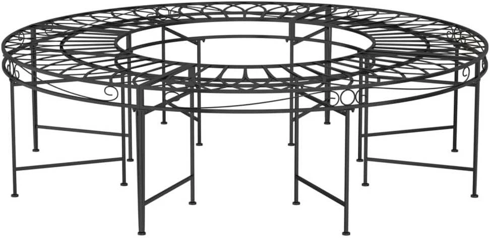 Apvalus suoliukas aplink medį, juodas, 160cm skersmens, plienas