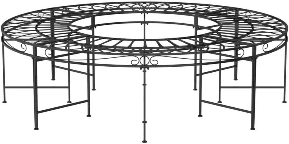 Apvalus suoliukas aplink medį, juodas, 160cm skersmens, plienas