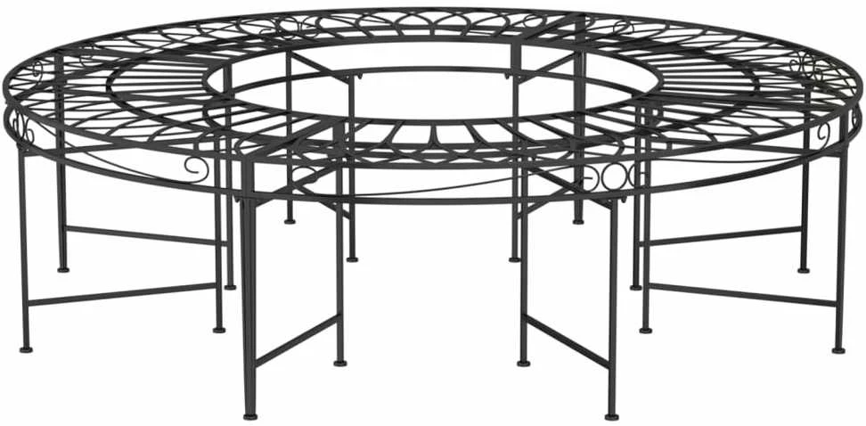 Apvalus suoliukas aplink medį, juodas, 160cm skersmens, plienas
