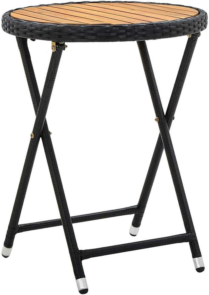Arbatos staliukas, juodas, 60cm, poliratanas/akacijos masyvas