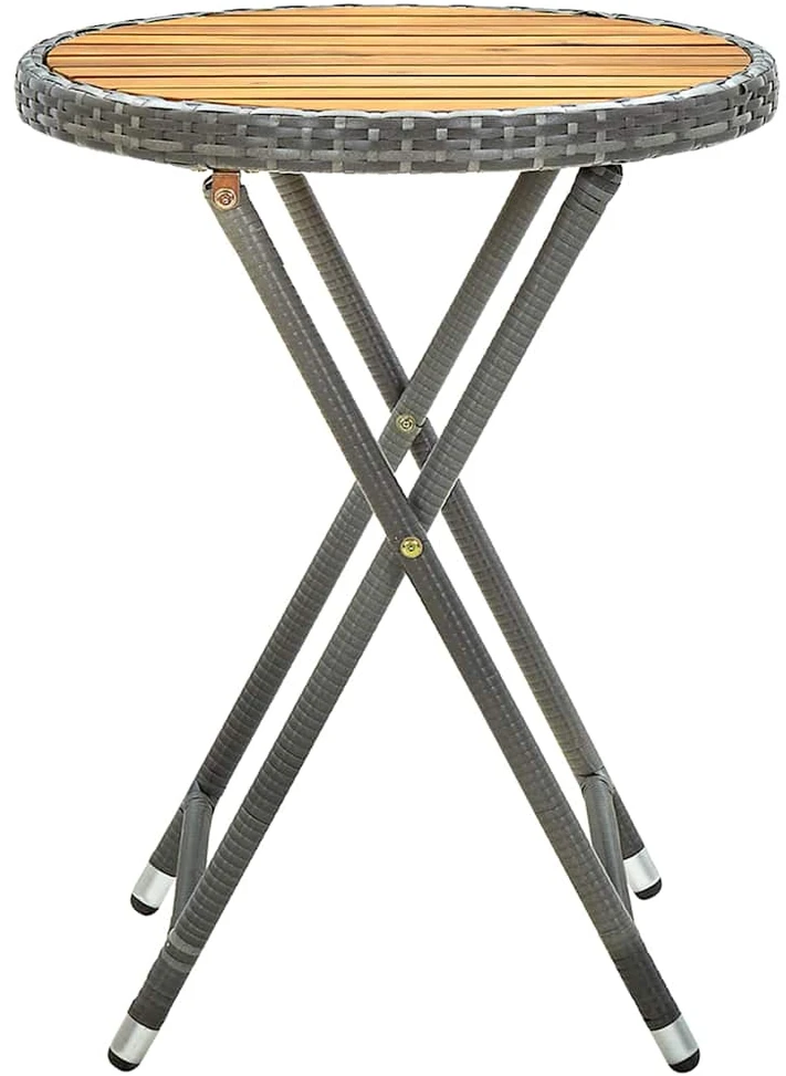 Arbatos staliukas, pilkas, 60cm, poliratanas ir akacijos masyvas