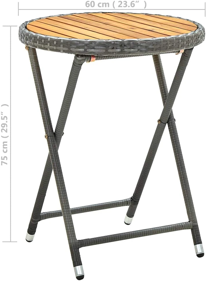 Arbatos staliukas, pilkas, 60cm, poliratanas ir akacijos masyvas