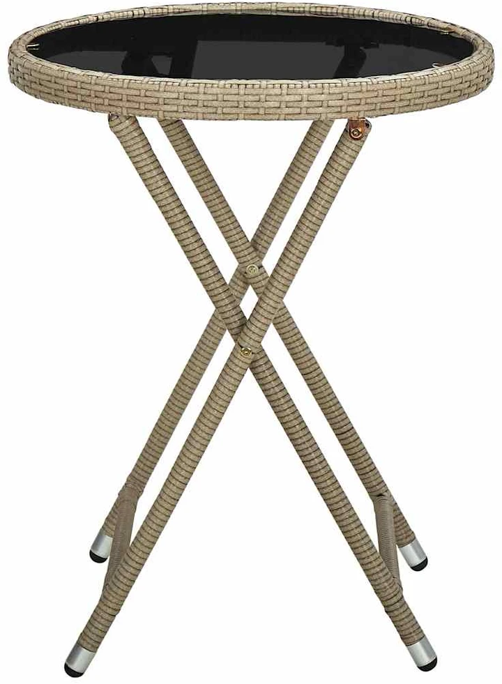 Arbatos staliukas, smėlio, 60cm, poliratanas/grūdintas stiklas