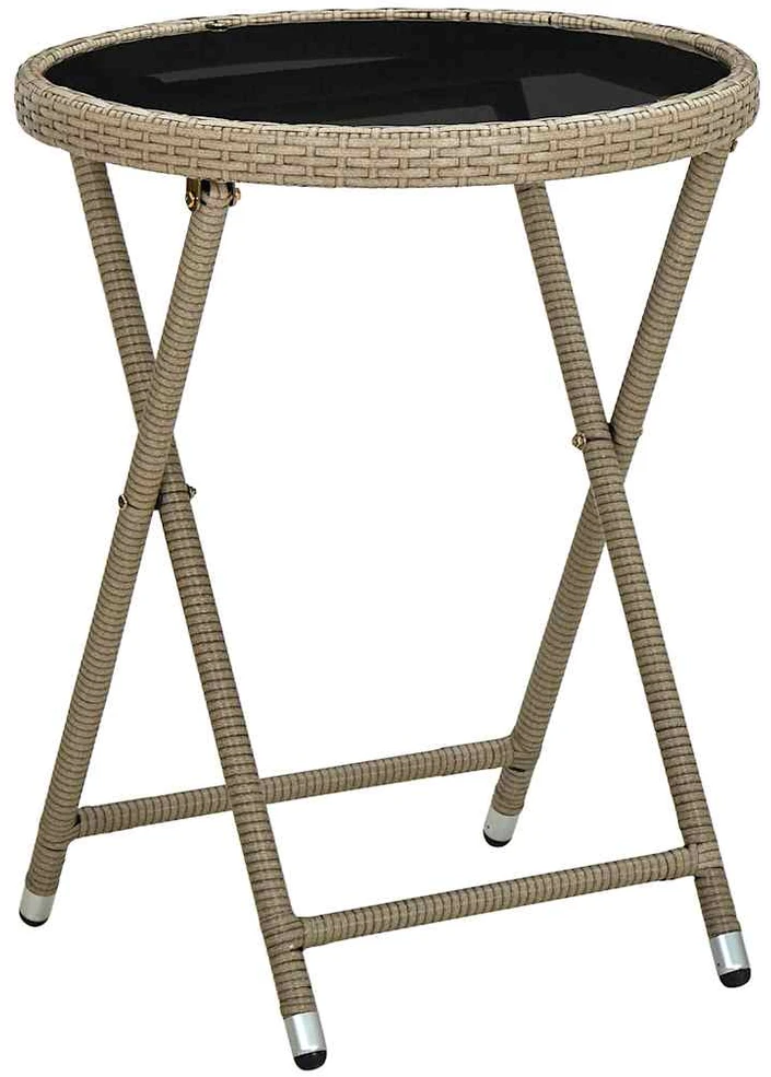 Arbatos staliukas, smėlio, 60cm, poliratanas/grūdintas stiklas