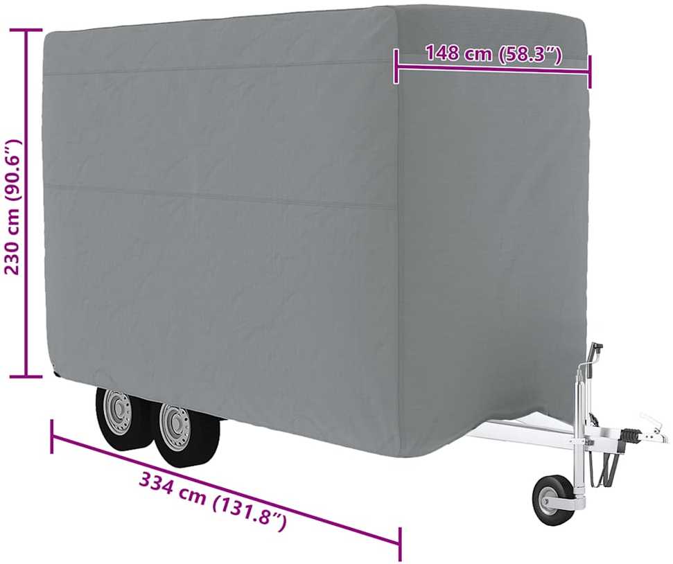 Arklio priekabos dangtis, pilka, 334x148x230cm, audinys