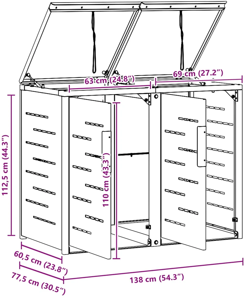 Atliekų dėžės saugojimas for 2 Bins 240L Nerūdijantis plienas