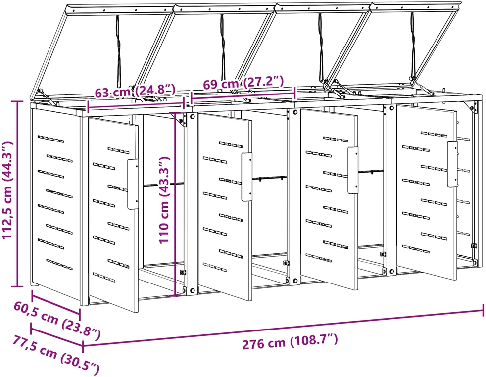 Atliekų dėžės saugojimas for 4 Bins 240L Nerūdijantis plienas