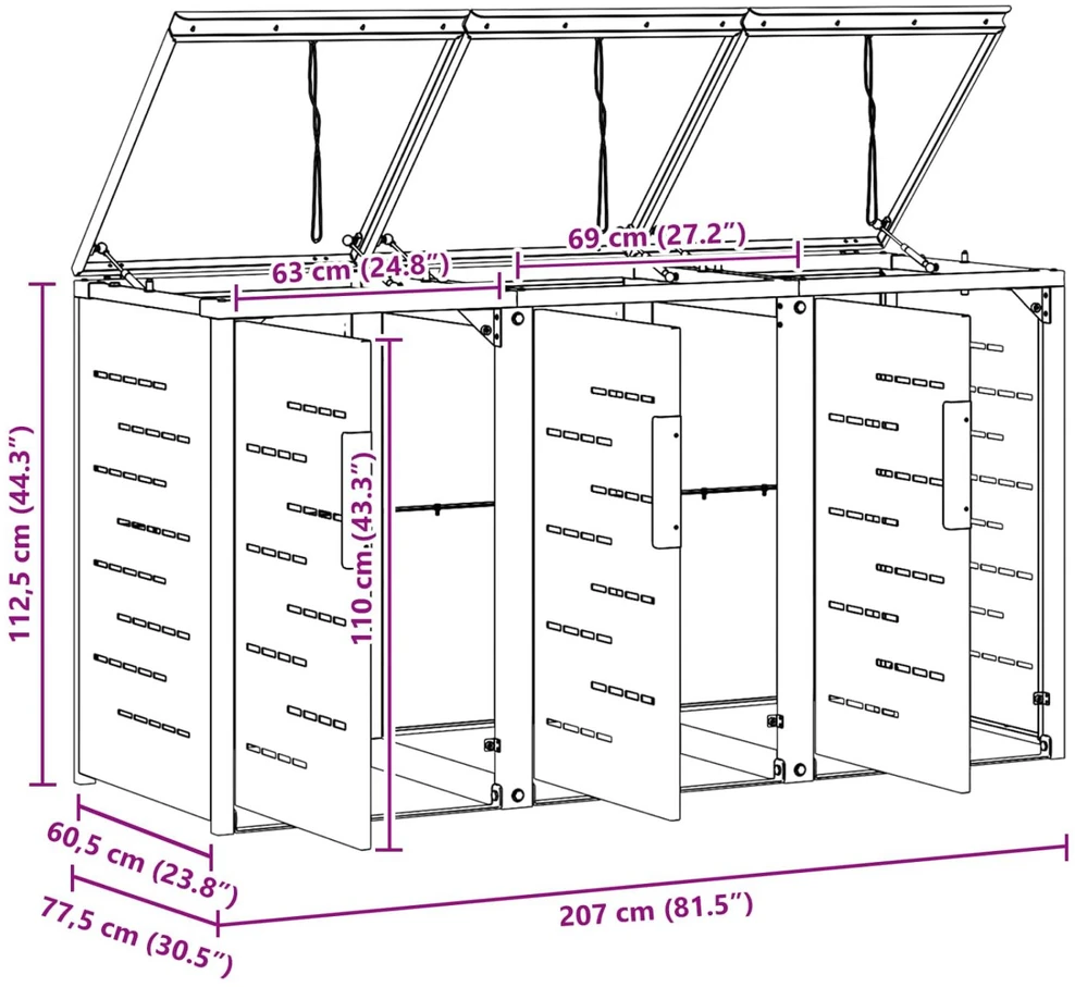 Atliekų dėžės saugojimas Nerūdijantis plienas Pilka