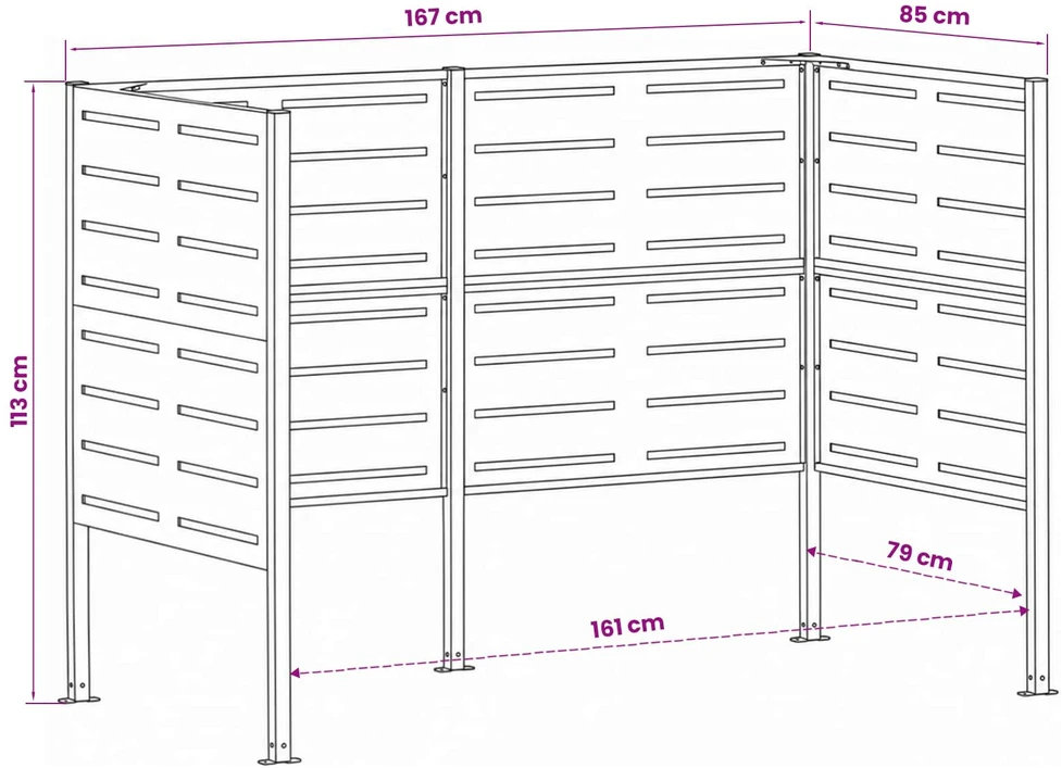 Atliekų konteinerio ekranas 167 x 85 x 113 cm Plienas Juoda